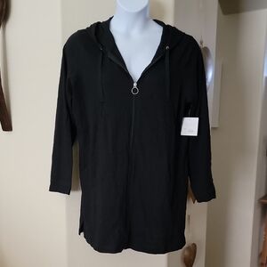 CROFT & BARROW Longline Lightweight Zip Hoodie Sweatshirt Black Size XXL NWT